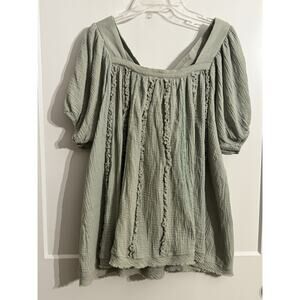 Easel Boho Chic Top Shirt Blouse Ruffle Short Sleeve Sz M Mint Green Flowy Soft